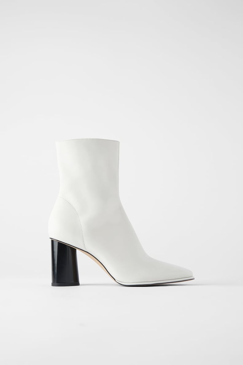 Zara Leather Heeled Ankle Boots With Piped Trim