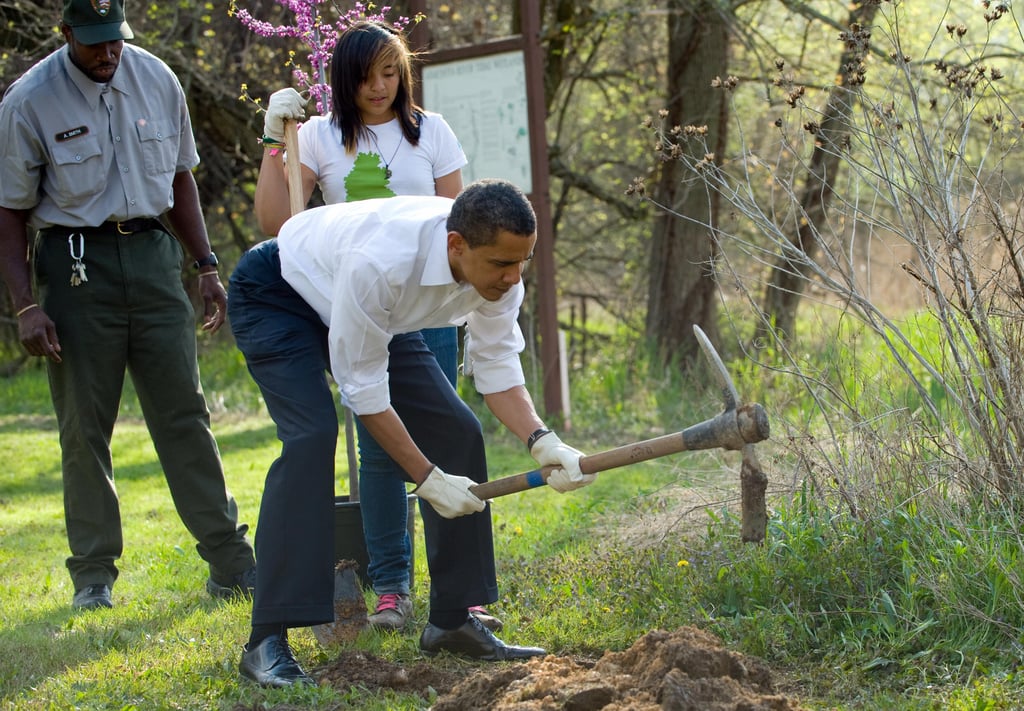 Planting a tree at the Kenilworth Aquatic Gardens in 2009.