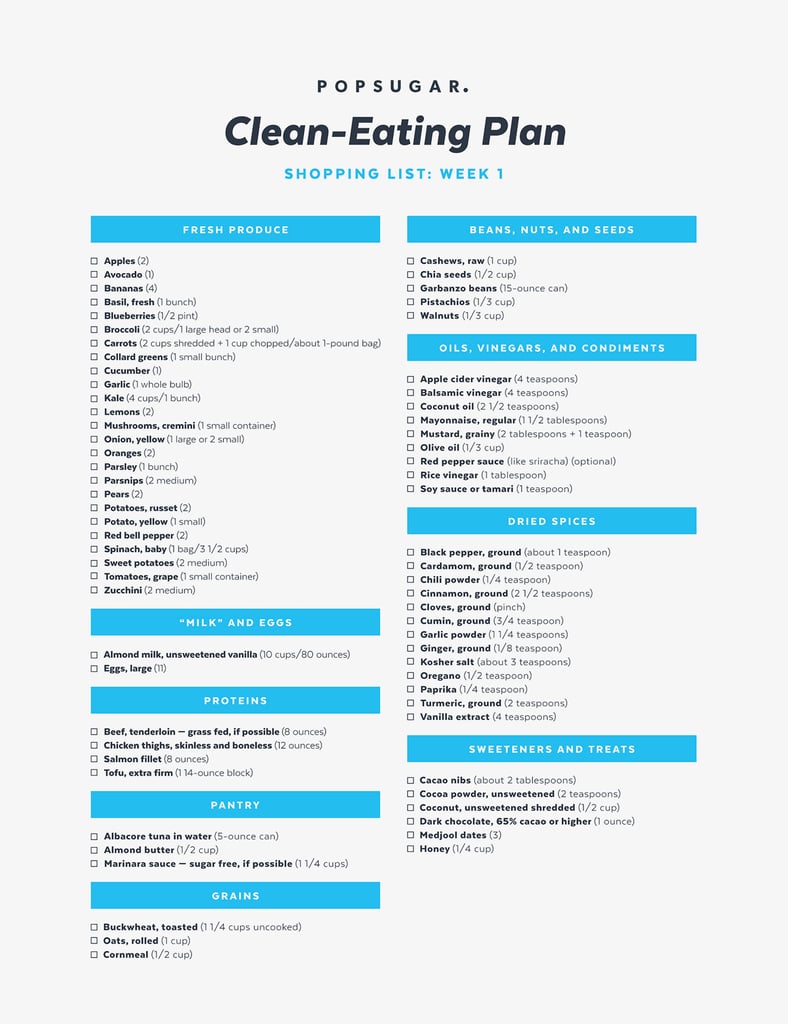 Shopping List For Week One | How a Clean-Eating Plan Works | POPSUGAR ...