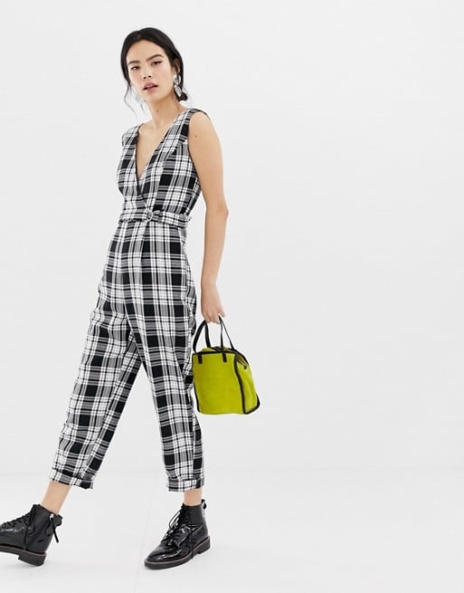 Miss Selfridge Jumpsuit With Cross Front in Check
