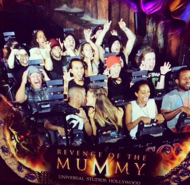The pair's kiss was captured by the ride's cameras.