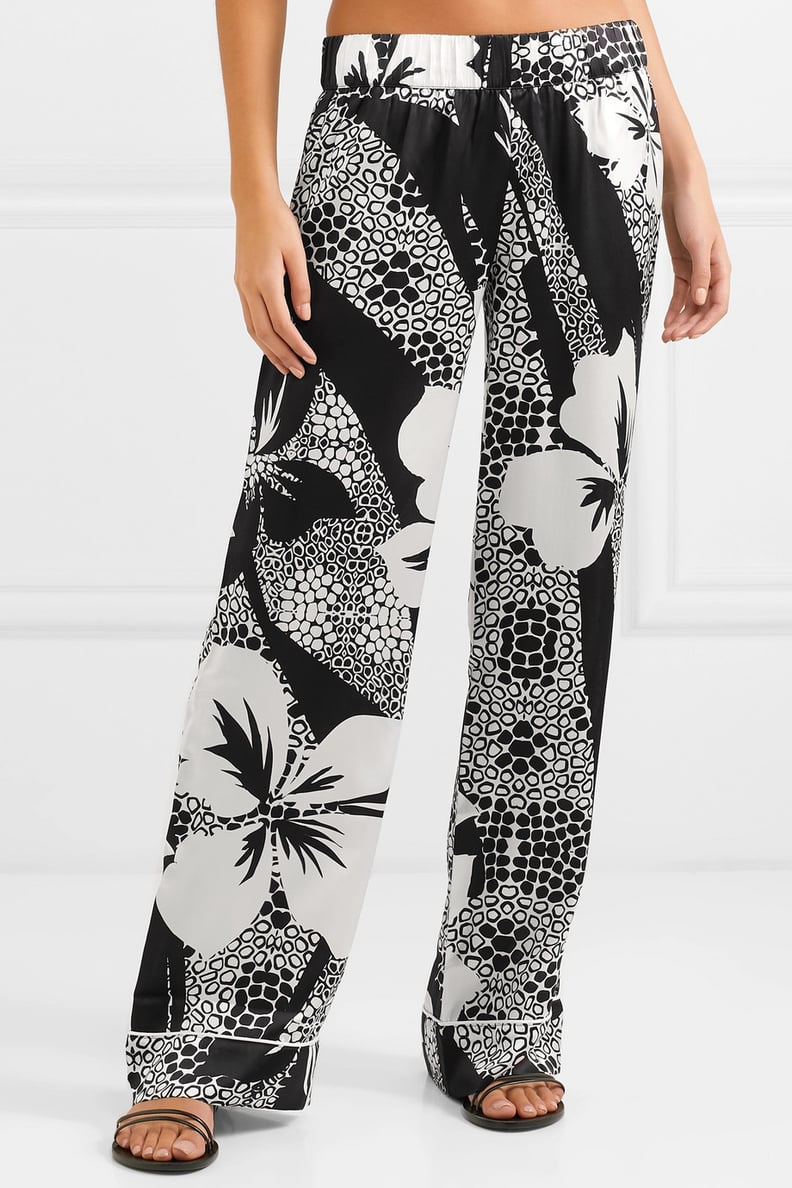 Marie France Van Damme Printed Silk-Satin Wide-Leg Pants