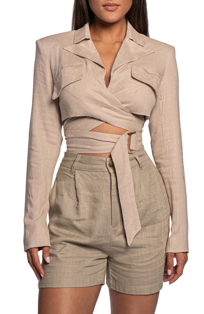 For a Blazer-Style Top: Juxlabel Myling Cotton & Linen Wrap Crop Top