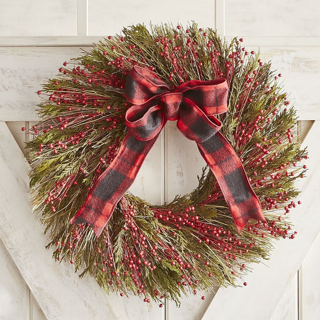 Preserved Pine and Berry 22" Wreath With Plaid Bow ($90)