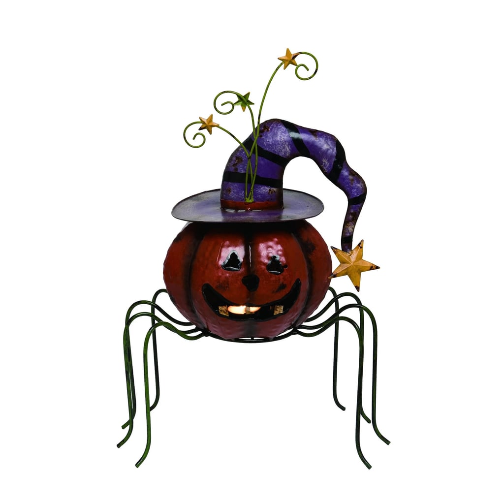 Transpac Metal Orange Halloween Spider Pumpkin Candle Holder