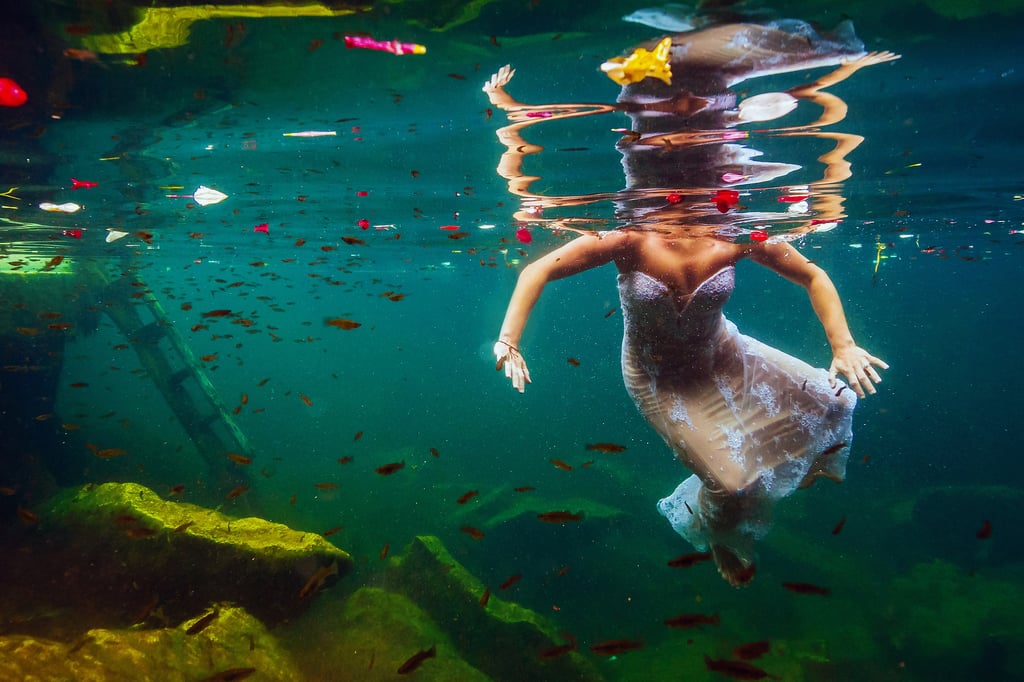 Underwater Trash-the-Wedding-Dress Shoot