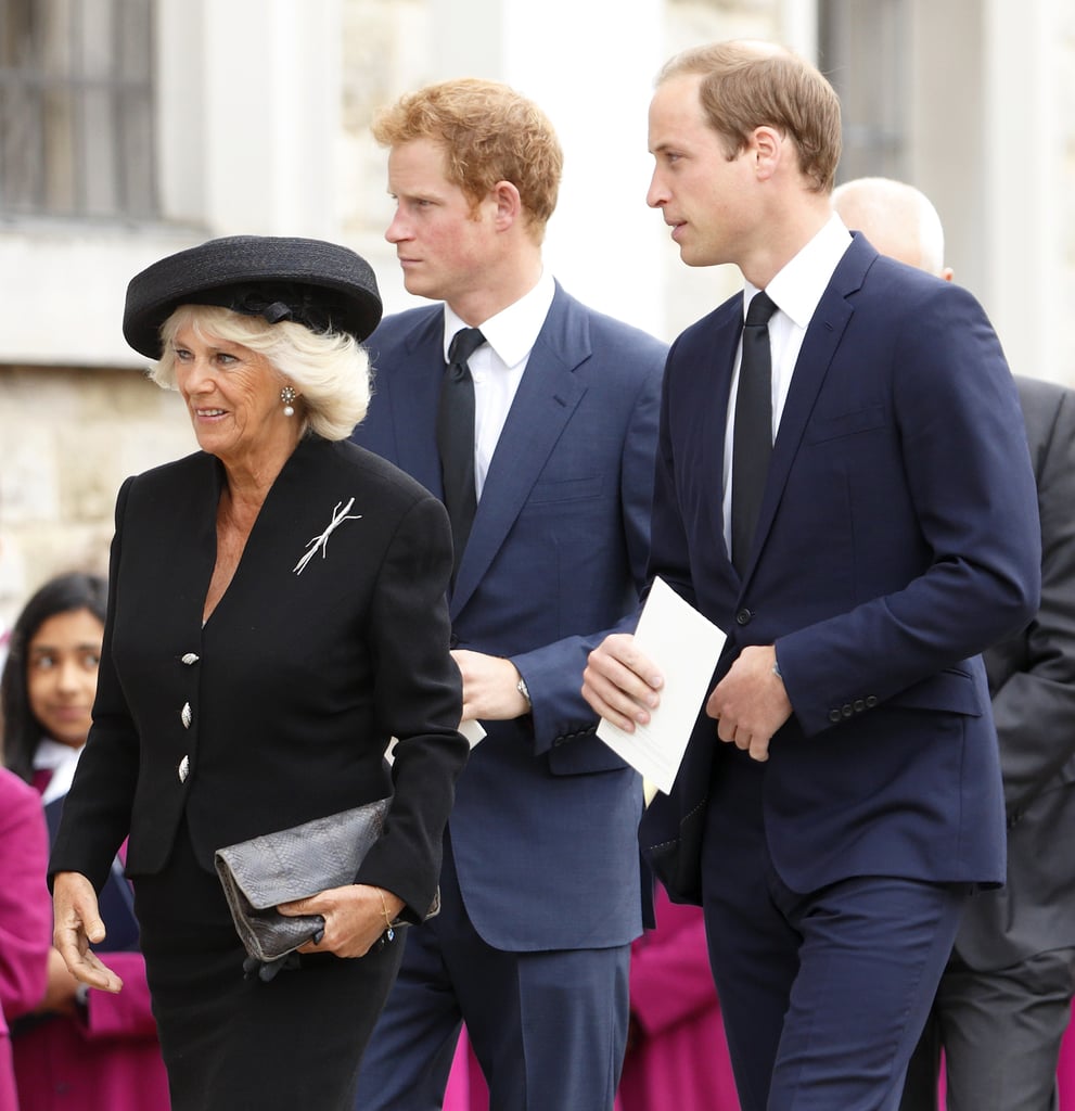 In September 2013, Camilla led the way for Harry and William at a requiem mass for the late Hugh van Cutsem in England.