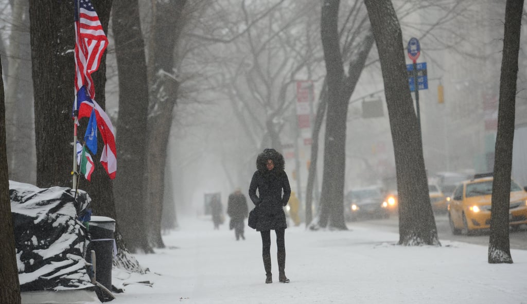 In NYC, a woman bundled up to brave the cold during Winter storm Janus.