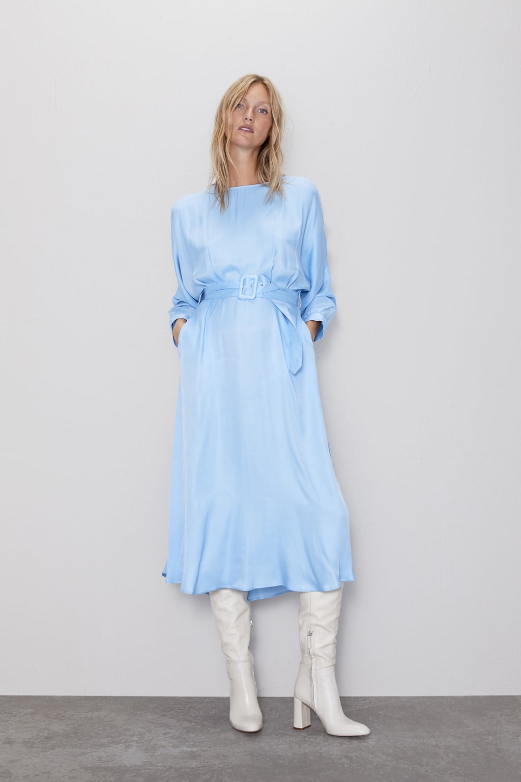 Zara Belted Satin Dress | Chrissy 