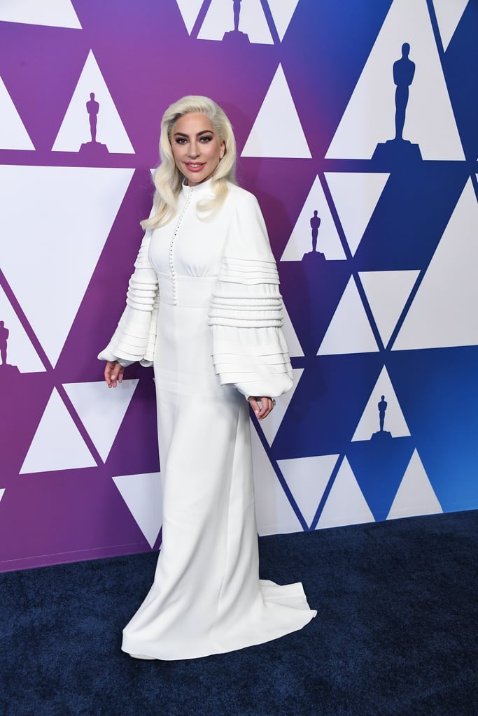 Lady Gaga White Dress at Oscar Nominees Luncheon 2019