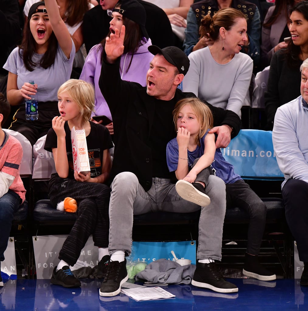 Liev Schreiber and His Sons at Basketball Game in NYC 2017