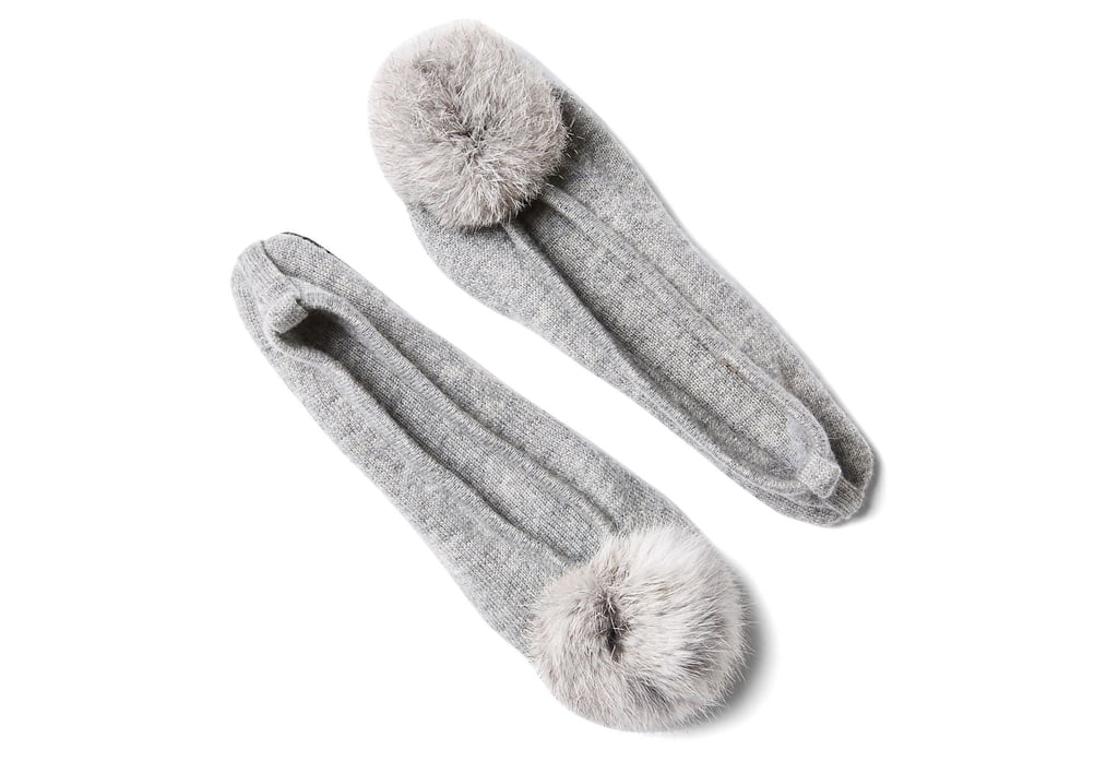 Fur Pom-Pom Slipper With Pouch, Gray ($69)