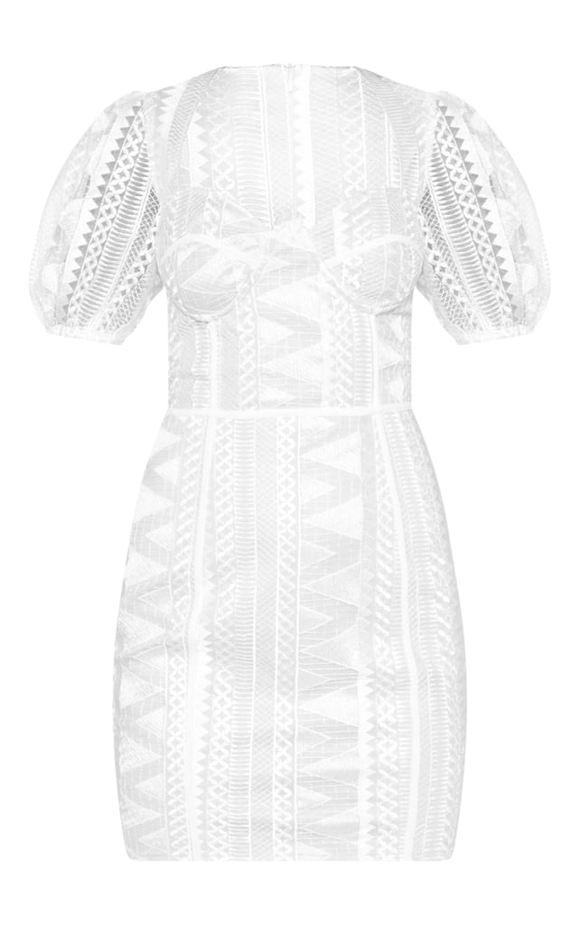 White Lace Puff Sleeve Bodycon Dress