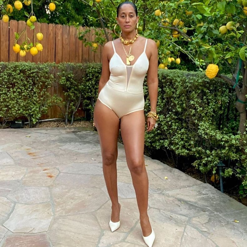 Tracee Ellis Ross in Swimsuit and Heels in Yard on Instagram PS Fashion