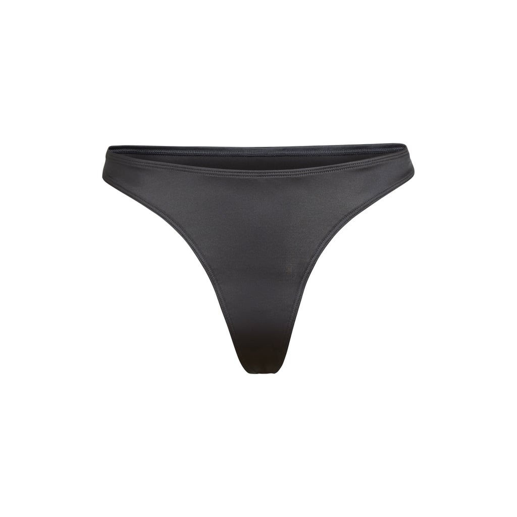 SKIMS Stretch Satin Thong in Onyx