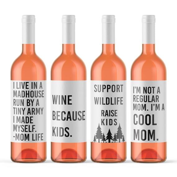 4 Funny Mom Life Wine Bottle Labels