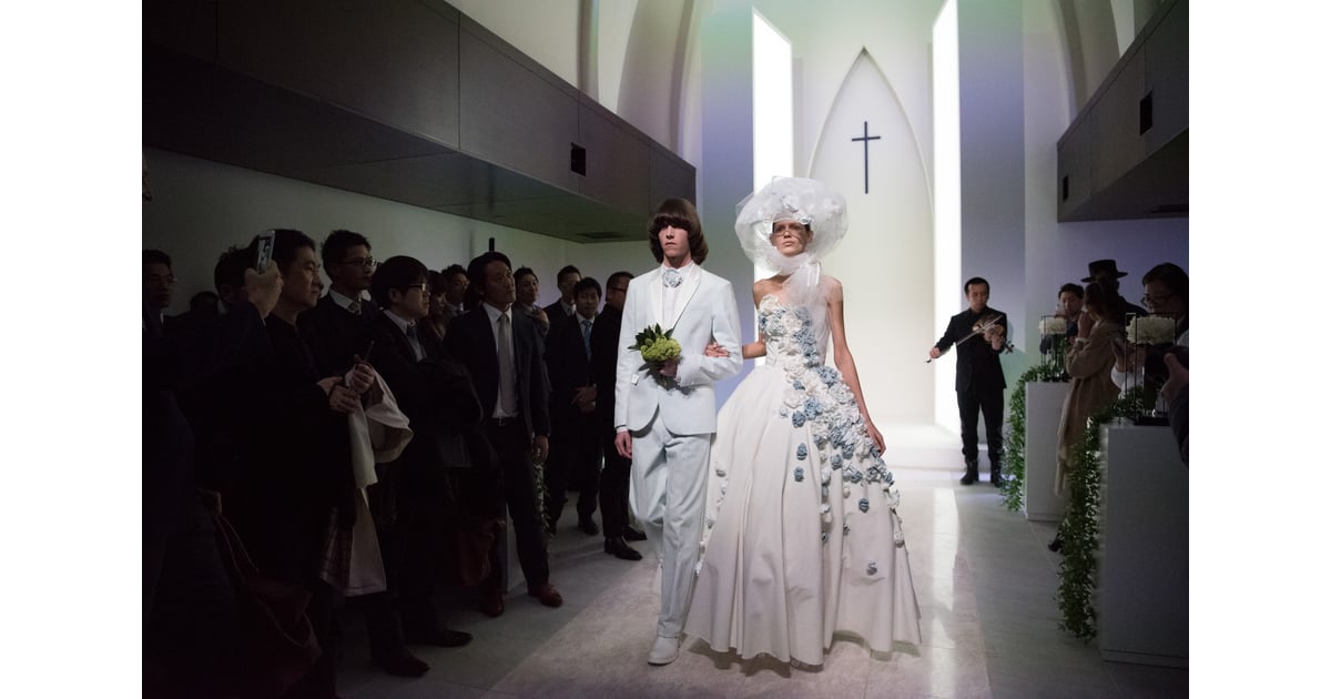 white denim wedding dress