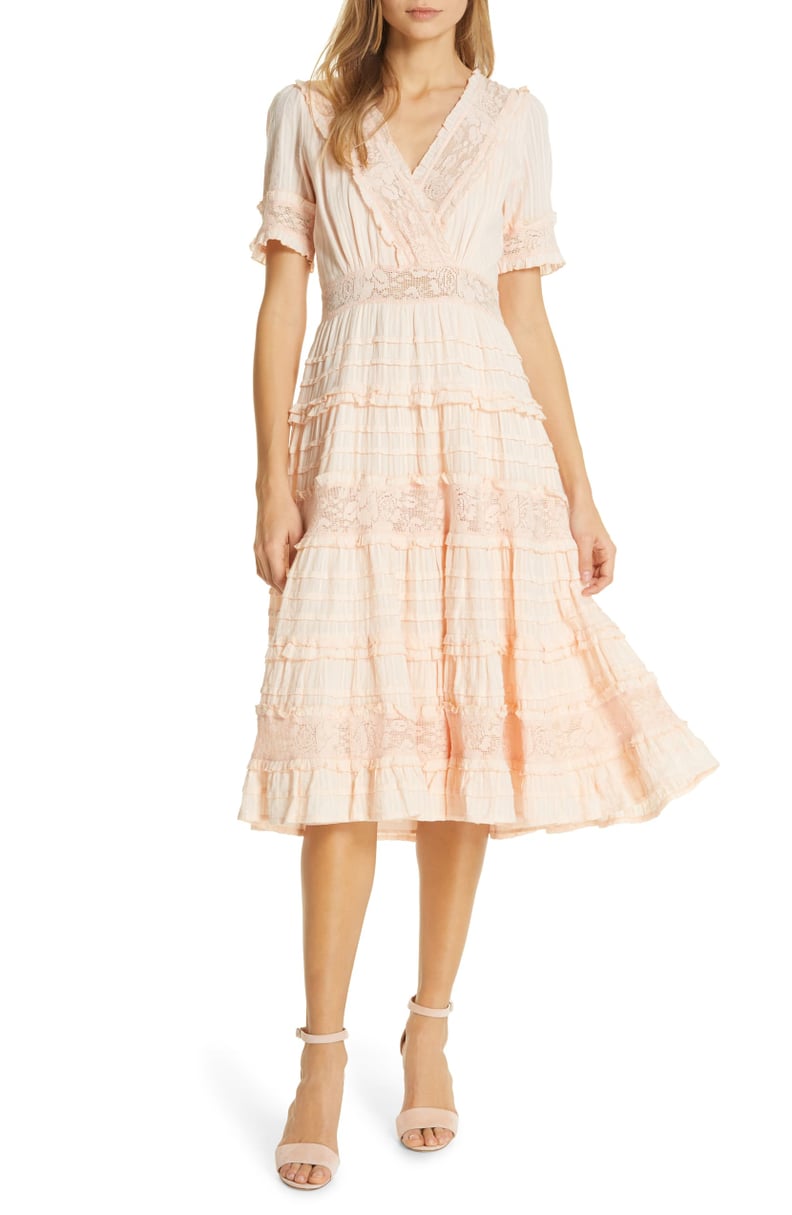 Love Sam Babette Ruffle Lace Midi Dress