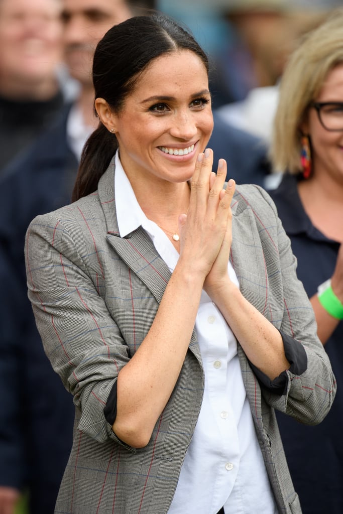 Meghan accessorised with jewellery from Sydney-based designer Natalie Marie.