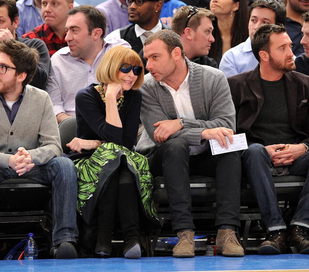 Anna Wintour sat front row with Liev Schreiber at a NY Knicks game in February 2011.