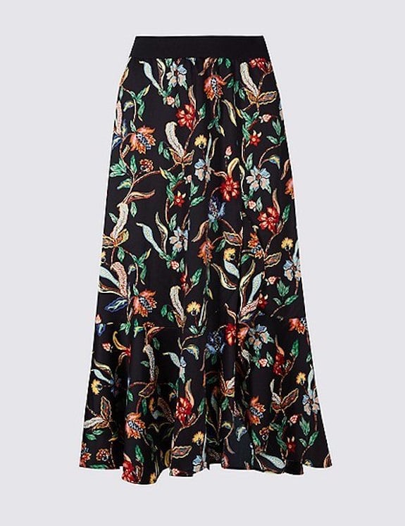 Marks & Spencer Ruffle Floral-Print A-Line Midi Skirt