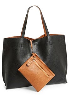 Street Level Reversible Faux Leather Tote & Wristlet