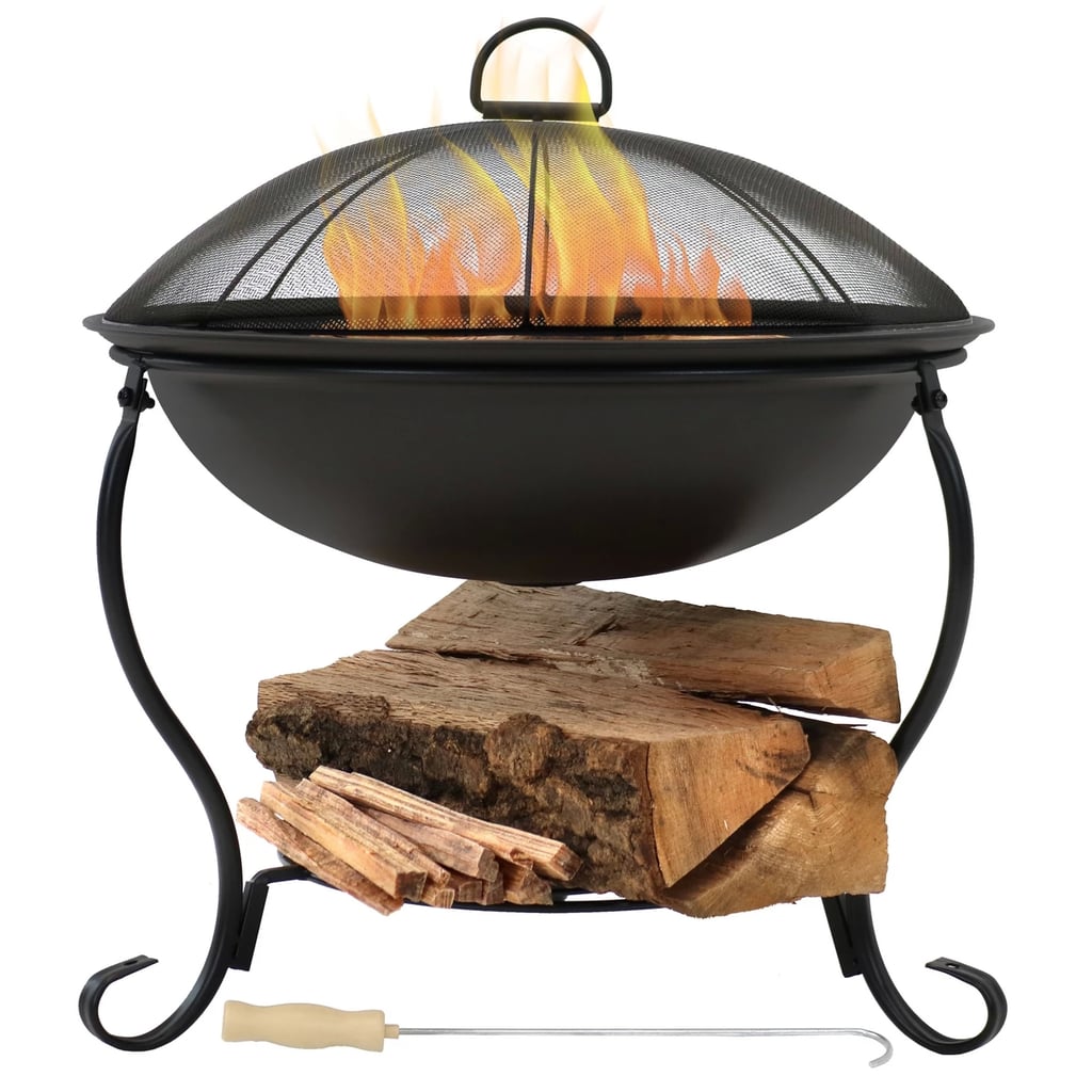 Wood Burning Fire Pit With Built-In Log Holder