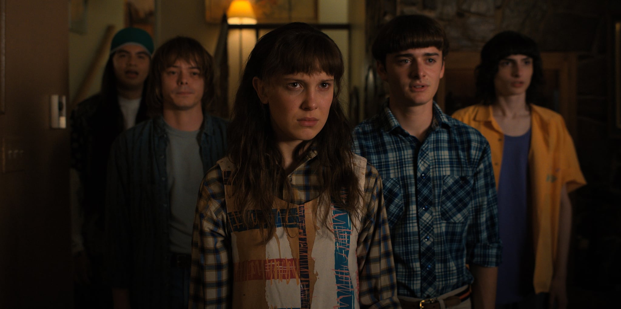 STRANGER THINGS, from left: Eduardo Franco, Charlie Heaton, Millie Bobby Brown, Noah Schnapp, Finn Wolfhard, 'The Monster and The Superhero', (Season 4, ep. 403, aired May 27, 2022). ph: Netflix / Courtesy Everett Collection