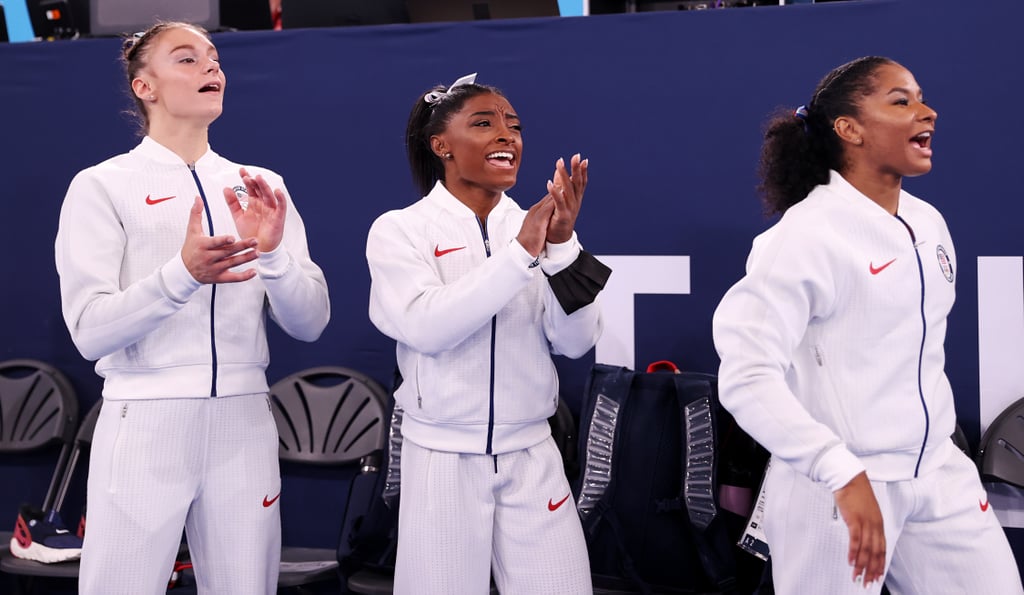 Simone Biles Cheers on Her Olympic Teammates During Finals