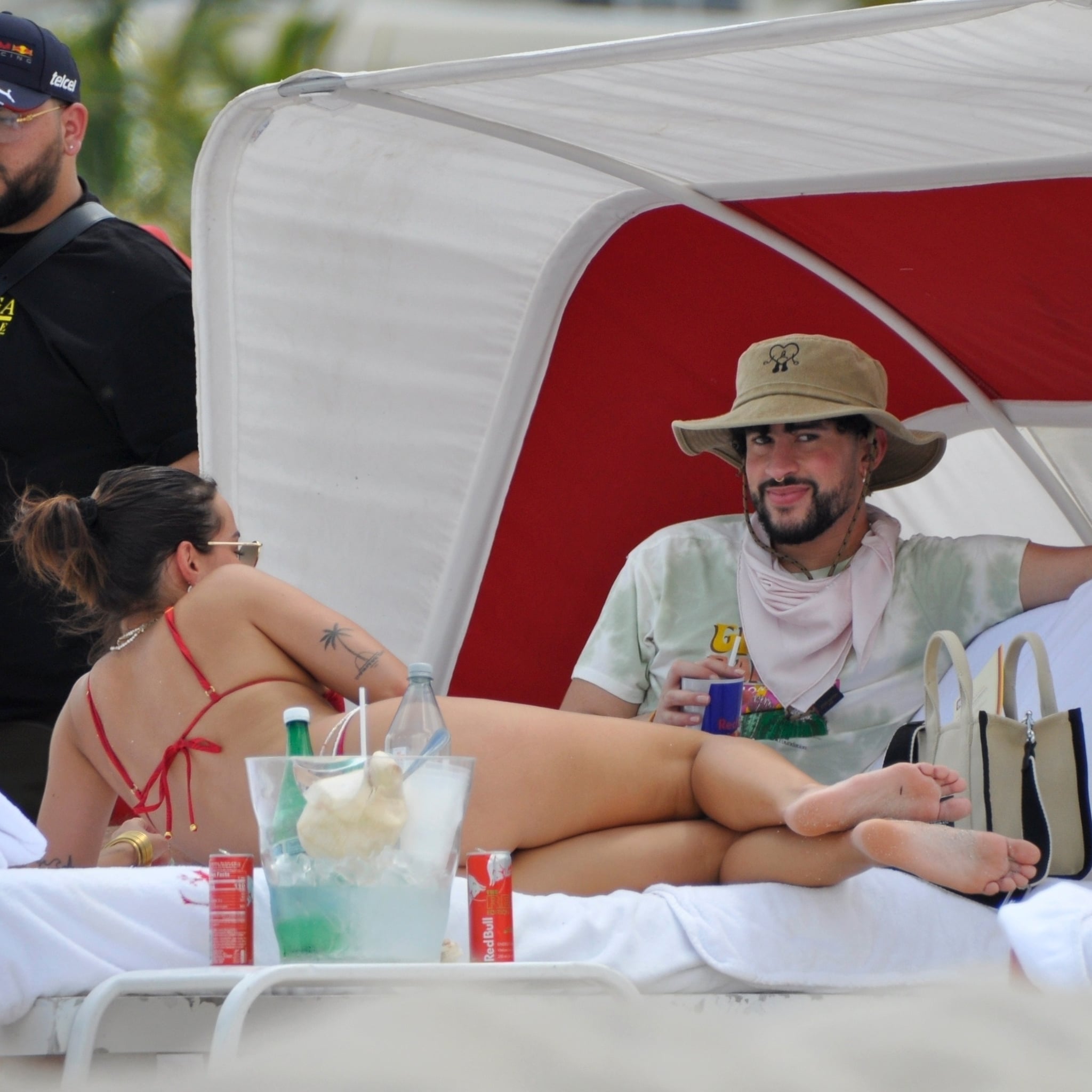 Bad Bunny Gabriela Berlingeri Relax On The Beach In Miami Popsugar Celebrity