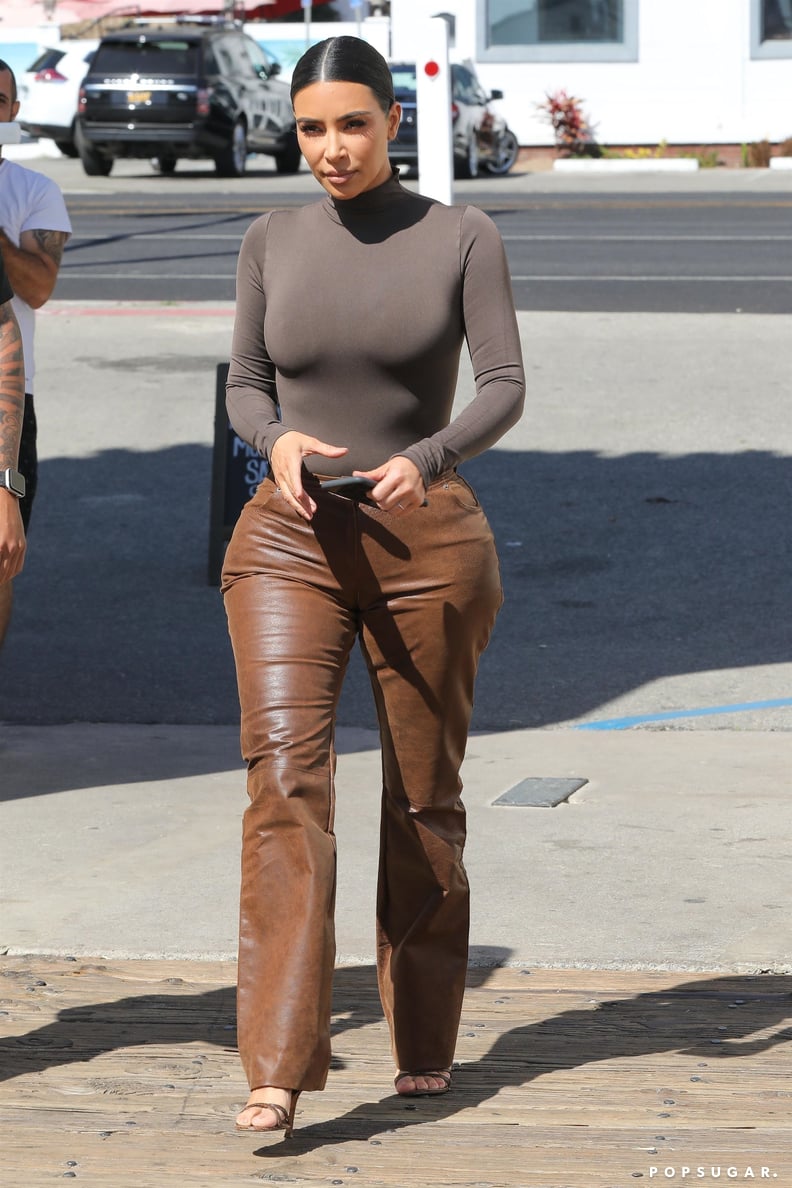 Kim Kardashian Wearing Leather Pants in Malibu, CA
