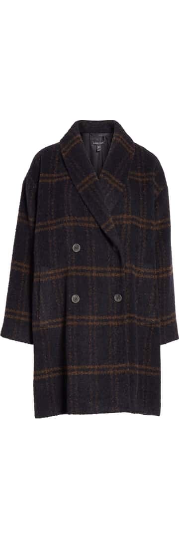 Eileen Fisher Double Breasted Plaid Alpaca Blend Coat