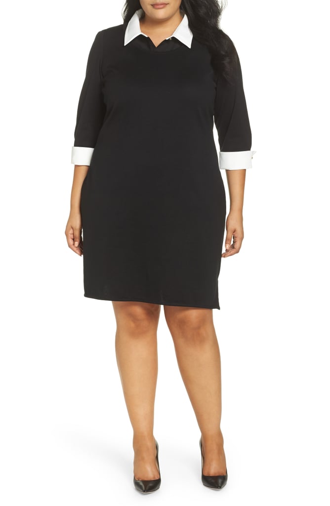 Ming Wang Contrast Collar Knit Dress