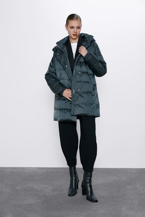 Zara Hooded Down Puffer Jacket