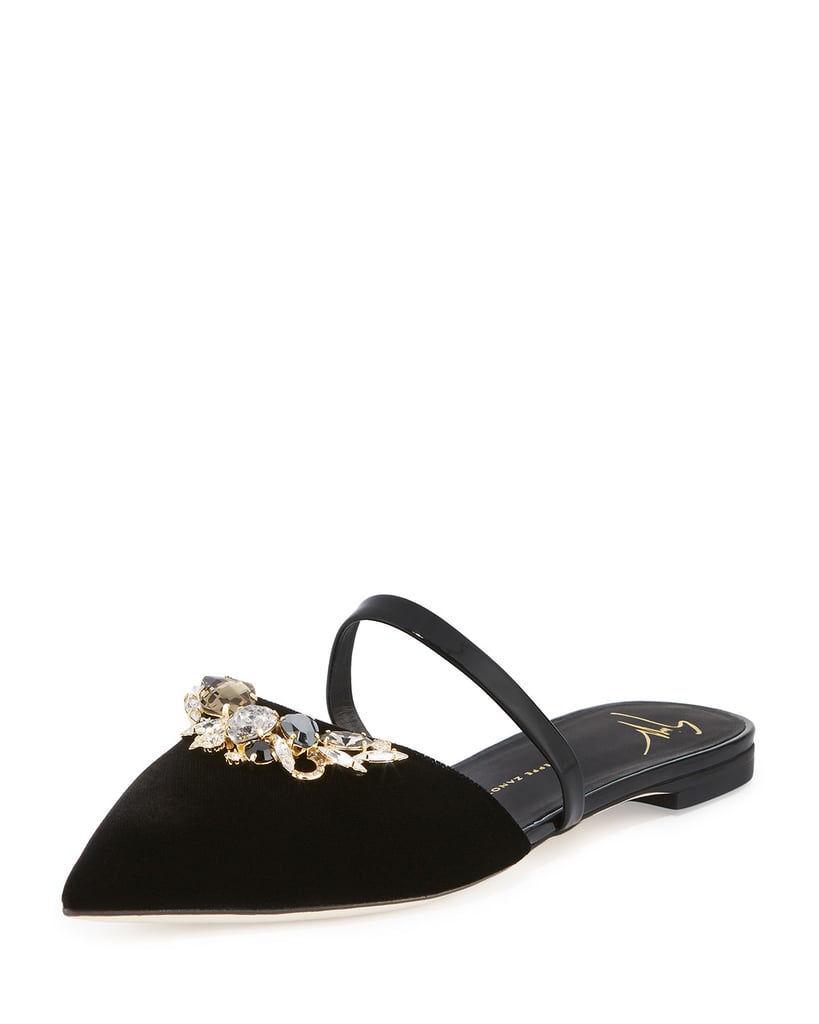 Giuseppe Zanotti Crystal-Embellished Two-Band Velvet Slide