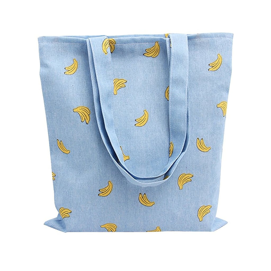For Everyday Errands: Caixia Women's Cotton Banana Print Blue Canvas Tote Shopping Bag
