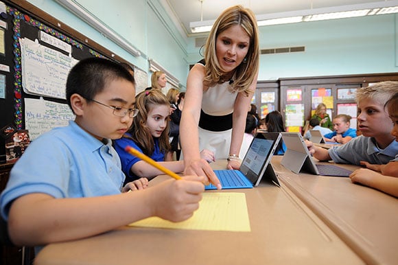 POPSUGAR: There are so many great educational programs to support. What made you choose Bing in the Classroom?
Jenna Bush Hager: I think the main thing is that it's for kids and teachers. The fact that it literally was designed to protect children is something I'm very interested in, and as a mom I feel even more compelled to get behind. It also includes these creative and fun lesson plans for teachers. Because I was a teacher and now that I have a child, anything that is pro-teachers and pro-students is something I want to get behind.