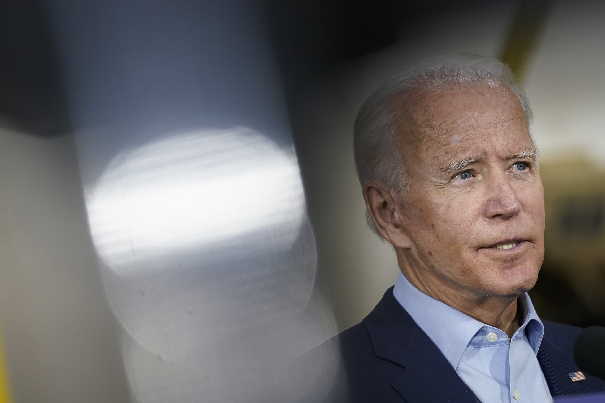 HERMANTOWN, MN - SEPTEMBER 18: Democratic presidential nominee and former Vice President Joe Biden speaks after touring Jerry Alander Carpenter Training Center on September 18, 2020 in Hermantown, Minnesota.  Along with the carpenters training facility, Biden also visited with people at a coffee shop downtown and stopped at a fire station. (Photo by Drew Angerer/Getty Images)