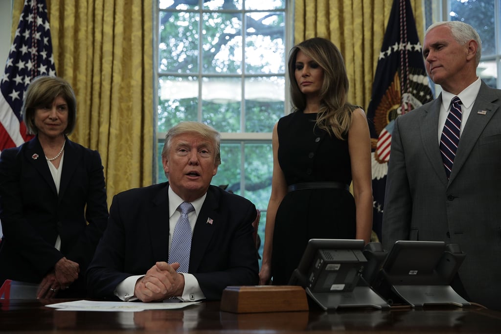 Melania Trump in Black Button Dress