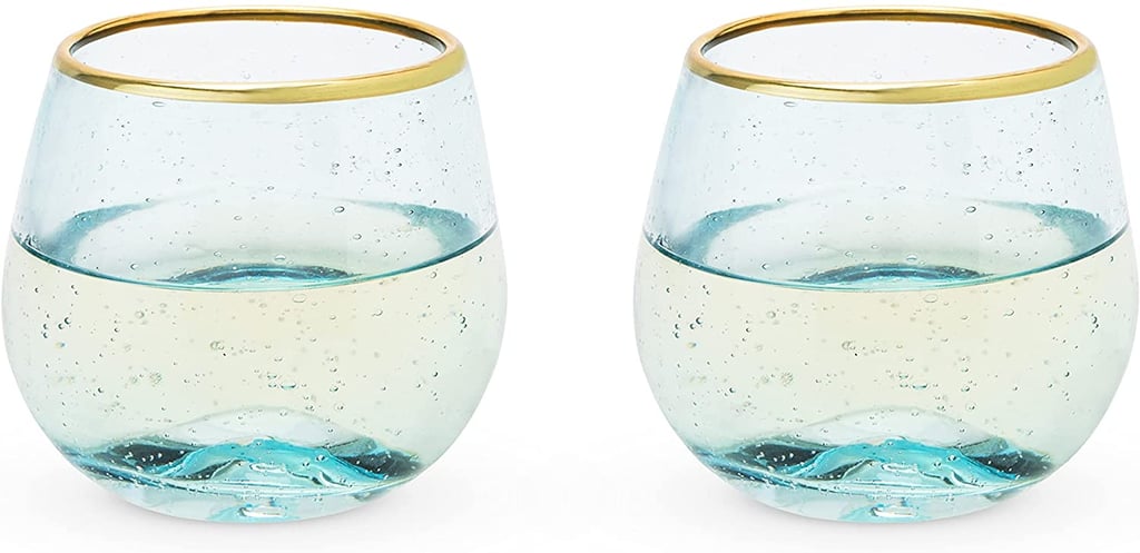 Luxury Wine Glasses: Twine Aqua Bubble Gold Rim Stemless Wine Glasses