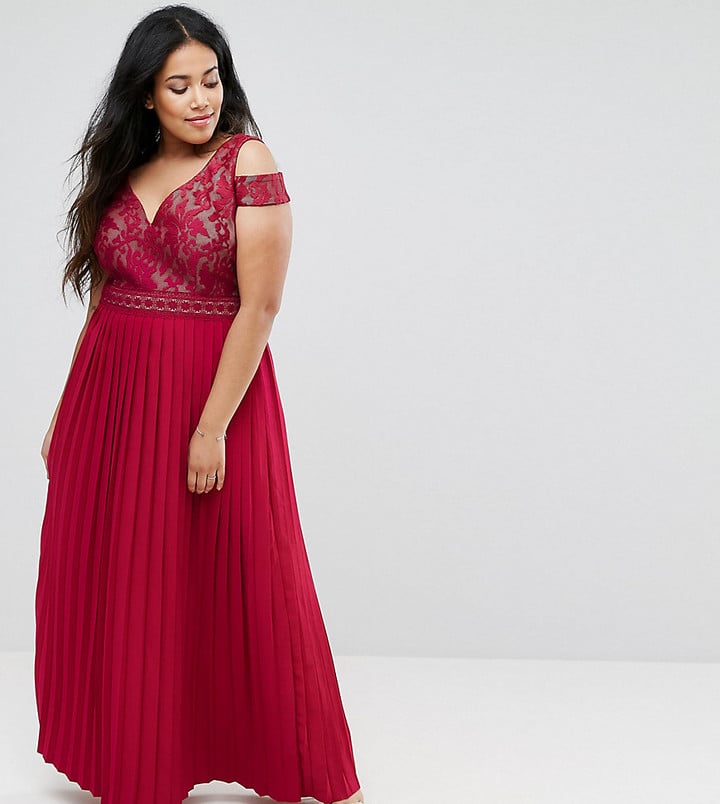 Little Mistress Plus Cold Shoulder Maxi Dress With Pleated Skirt | Sexy ...