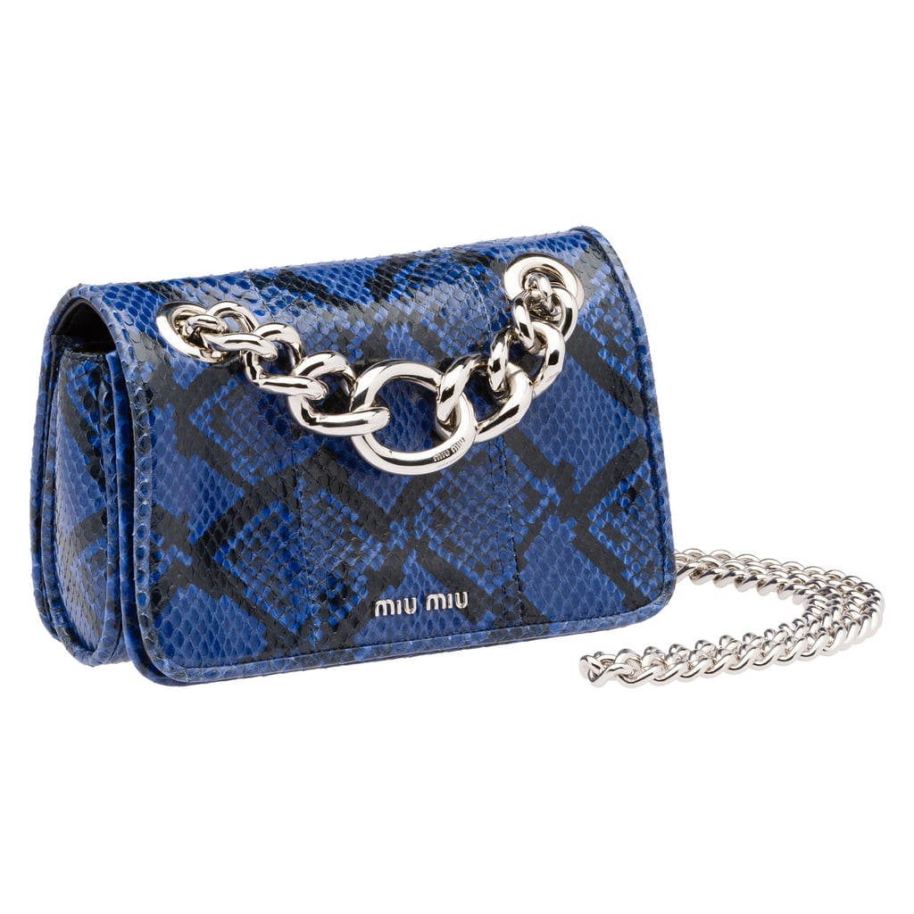 For me, there’s just something about Miu Miu bags. And when the label recently announced their new Club Collection, I fell hard for this royal blue python design ($2,680). It’s edgy, perfect for print mixing, and more unique than any chainstrap satchel I’ve ever seen.

— SW