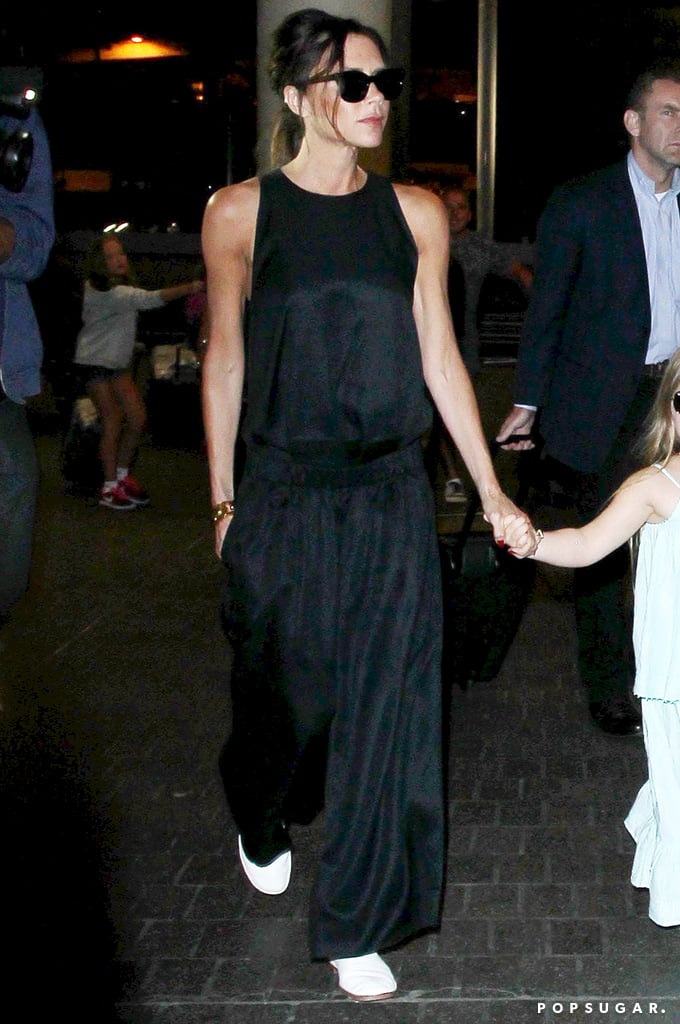 Victoria Beckham Black Jumpsuit at Airport 2016