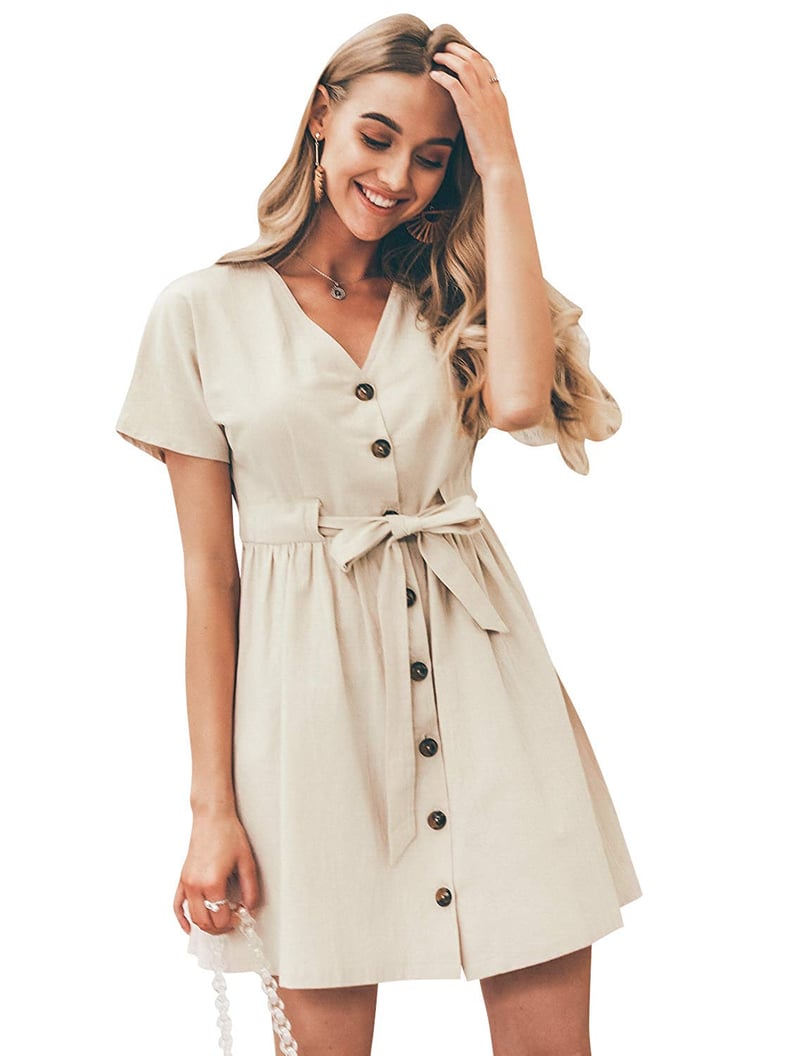 Simplee Button-Down Dress With Tie Belt