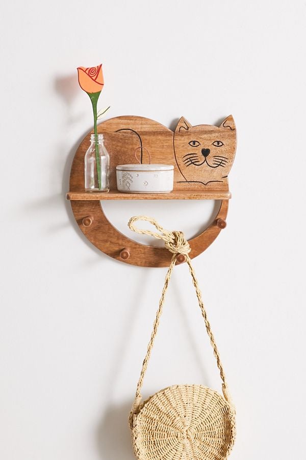 Cat Multi-Hook Wall Shelf