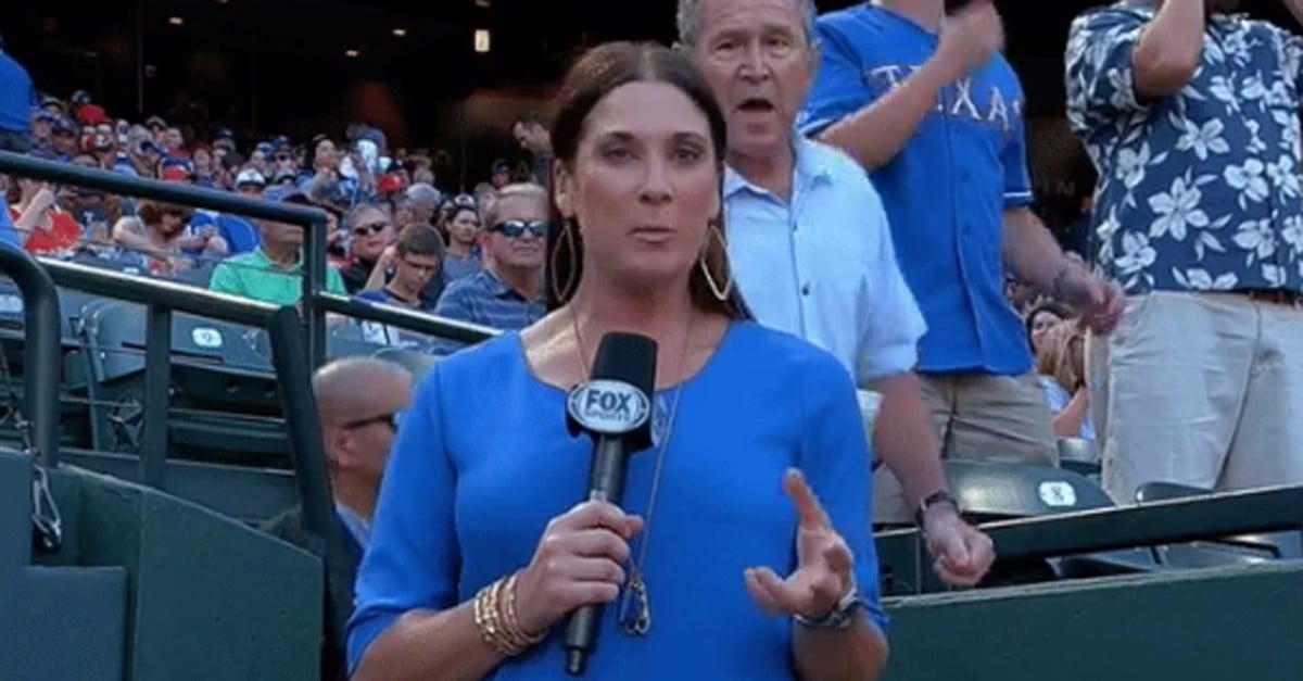 W. Bush Photobombs Reporter at Baseball Game POPSUGAR News