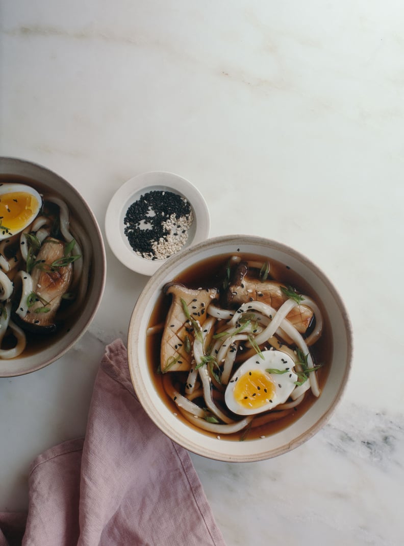 Cold Udon Noodles and King Trumpet Mushrooms in Soy Broth