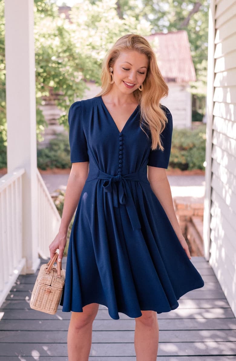 Gal Meets Glam Collection Bella Button Front Fit Flare Dress