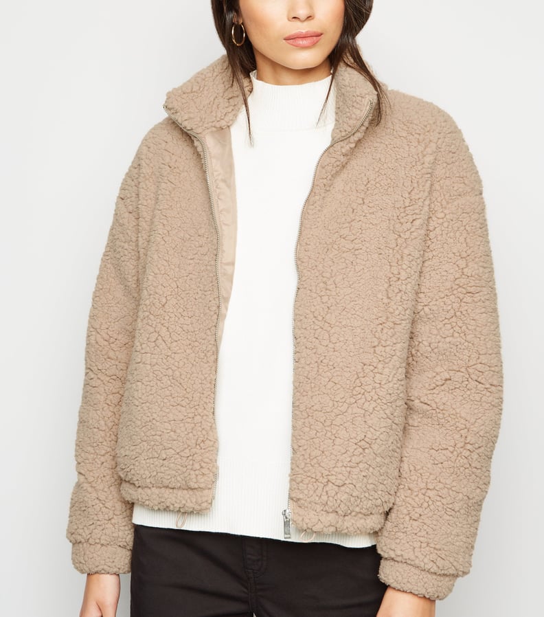 New Look Camel High Neck Teddy Jacket