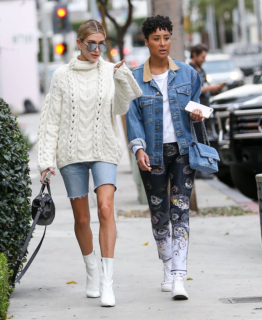 She Wore a Cable-Knit Sweater With Denim Bermuda Shorts . . .